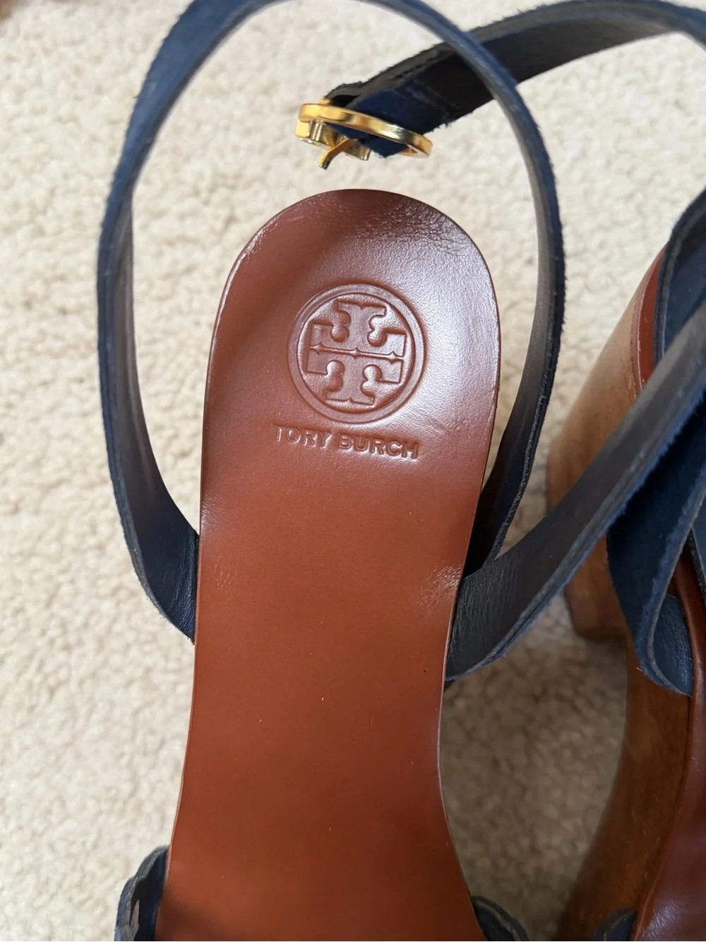 Tory Burch May 100mm Platform Sandal Lancaster Suede in Perfect Navy